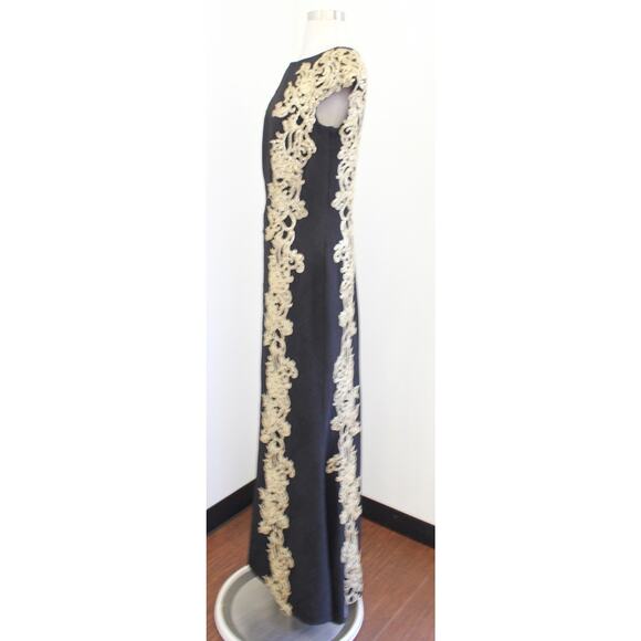 Tadashi Shoji Black Gold Crepe Sequin Embellished Formal Gown Evening Dress 12 - Picture 8 of 8